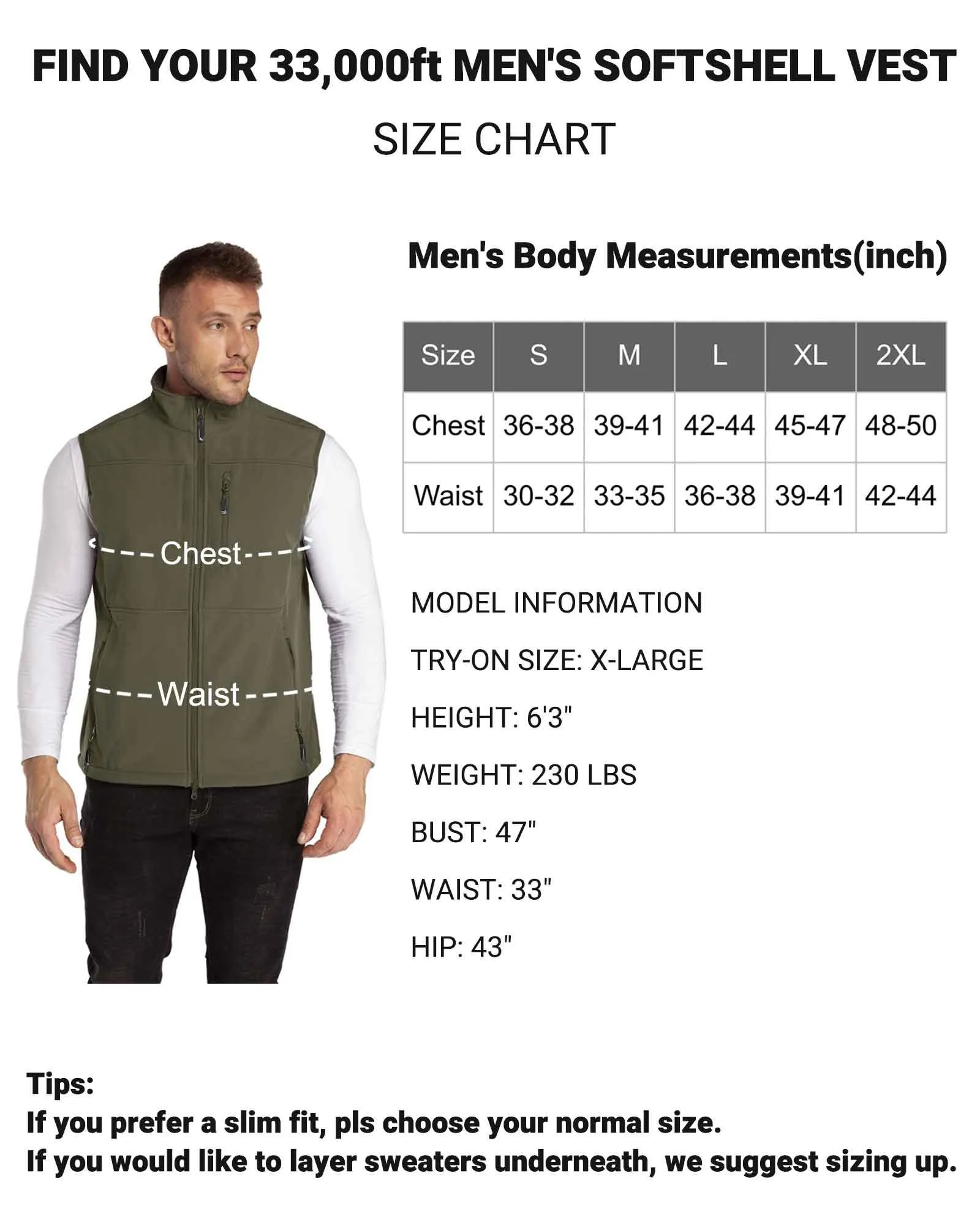 1.2 lbs 8000mm W/P Index Men's Softshell Fleece Lined Vest Outerwear with 7 Pockets