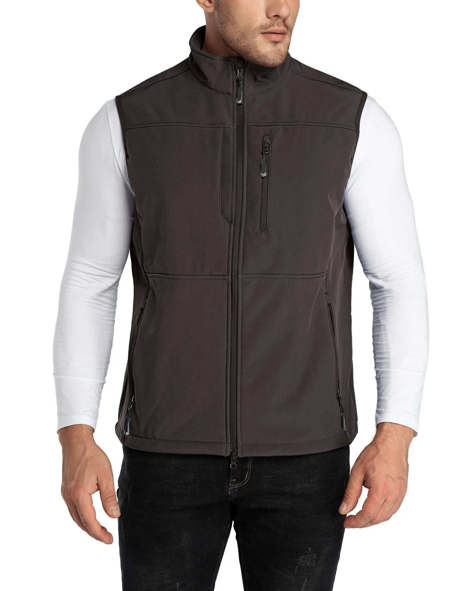 1.2 lbs 8000mm W/P Index Men's Softshell Fleece Lined Vest Outerwear with 7 Pockets