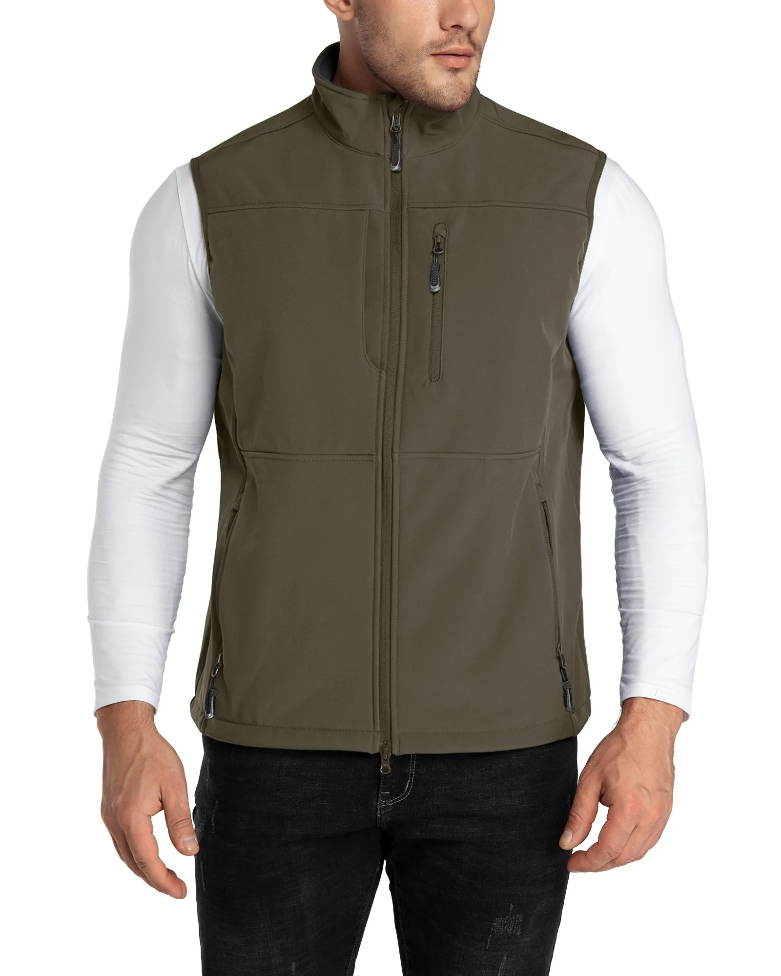 1.2 lbs 8000mm W/P Index Men's Softshell Fleece Lined Vest Outerwear with 7 Pockets