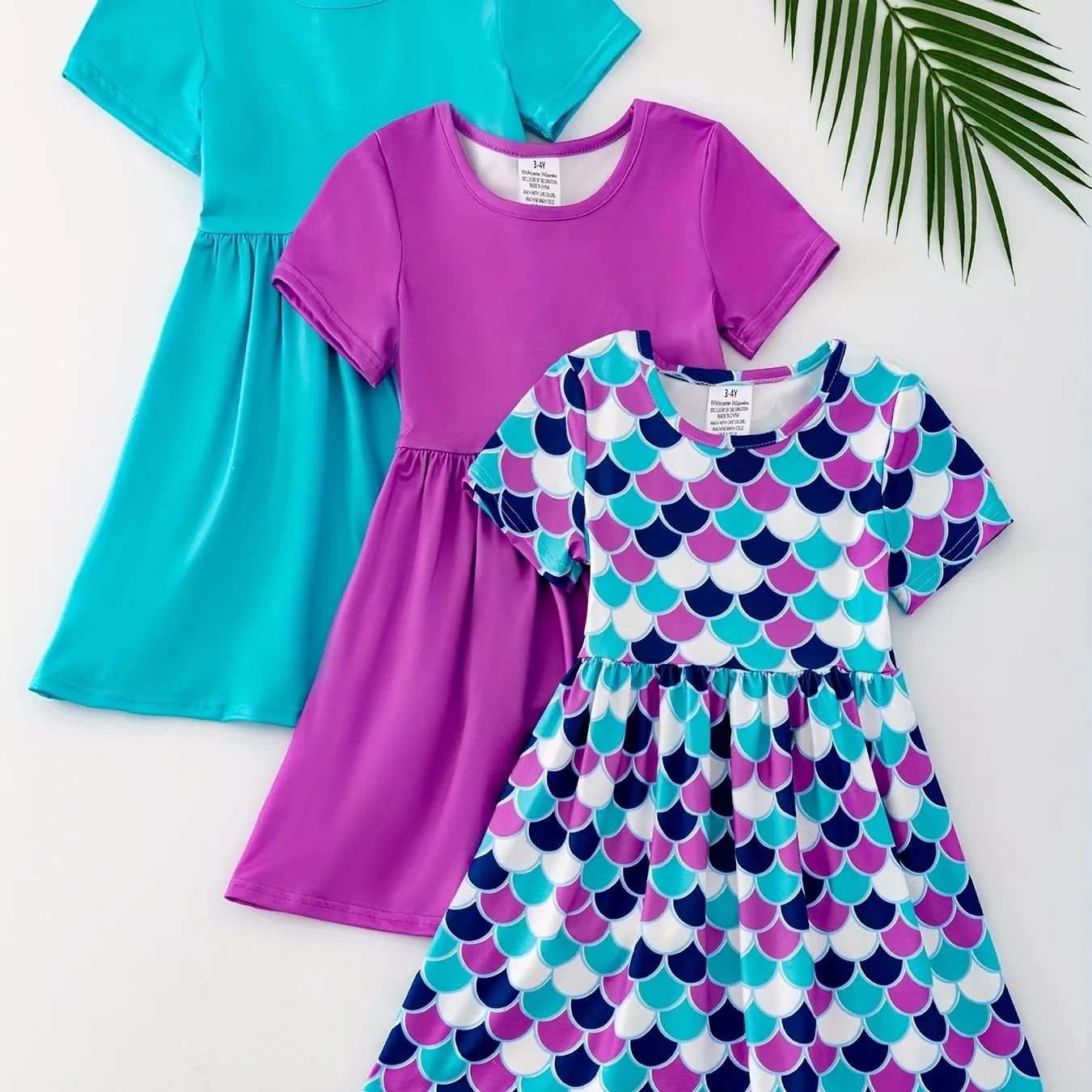 3pcs Girls Charming Short Sleeve Dress Set - Adorable Striped & Polka Dot Print with Sunflower Accent - Lightweight Summer Wear for Parties and Gifts