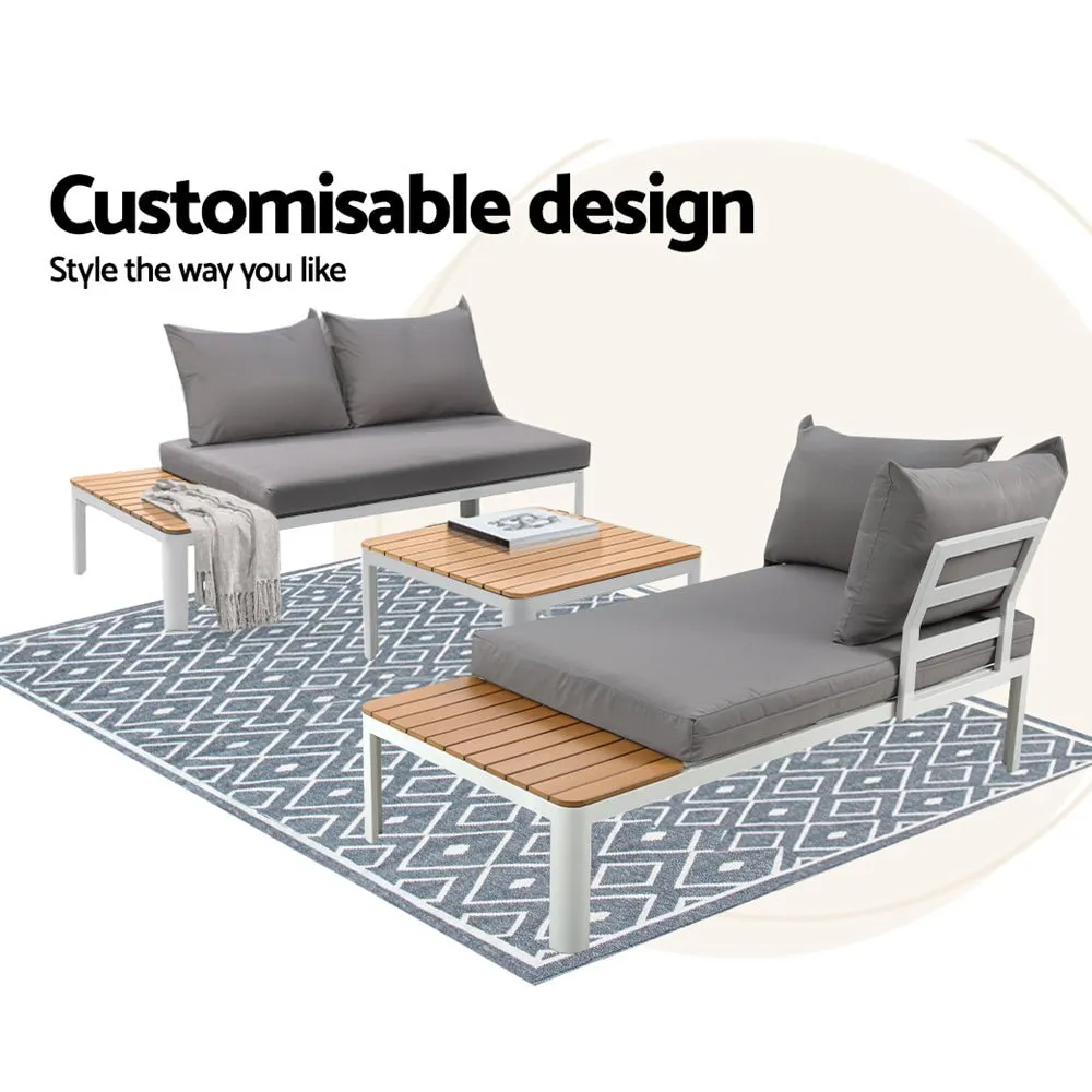 4-seater Outdoor Aluminium Sofa Set - White with Light Grey Cushions