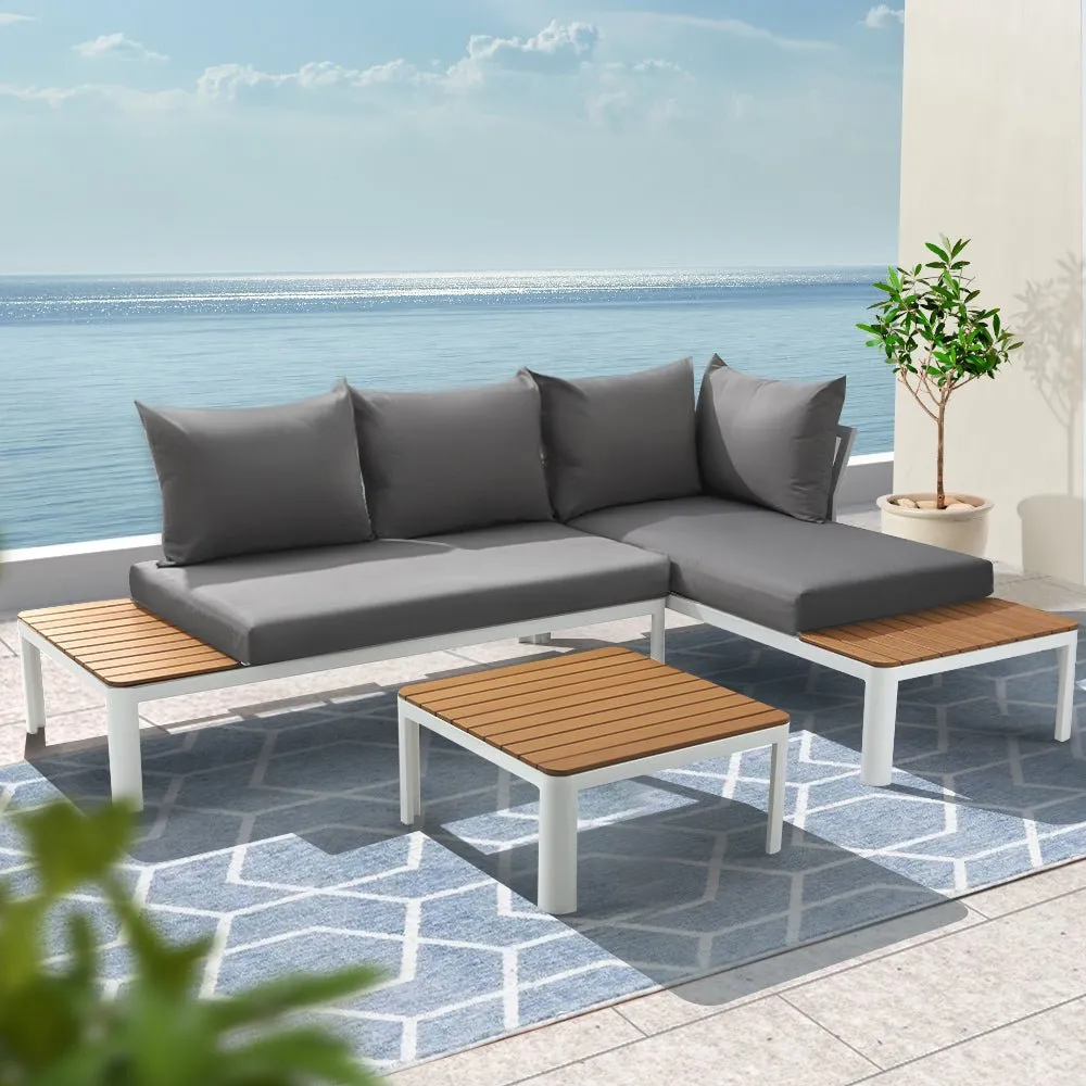 4-seater Outdoor Aluminium Sofa Set - White with Light Grey Cushions