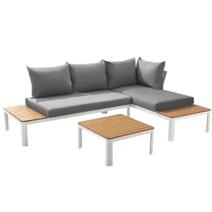 4-seater Outdoor Aluminium Sofa Set - White with Light Grey Cushions