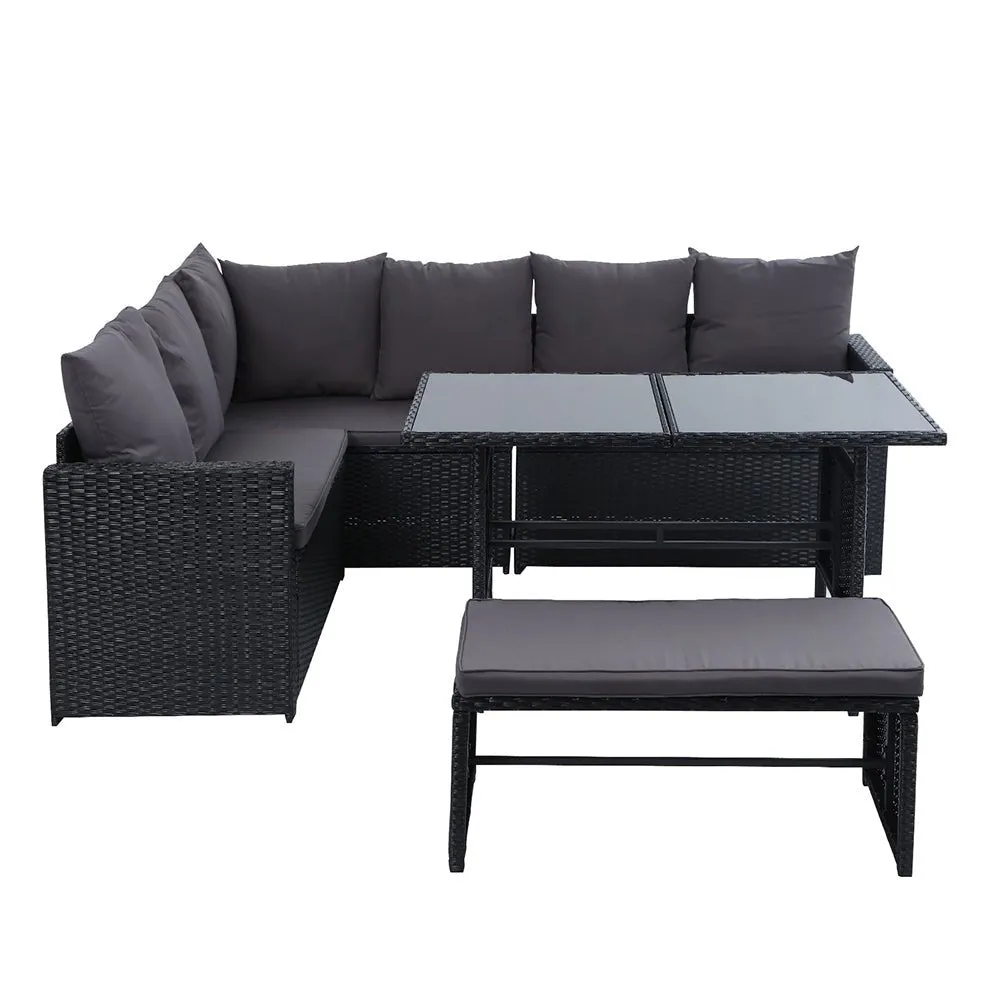 8 Seat Wicker Outdoor Lounge Setting - Black