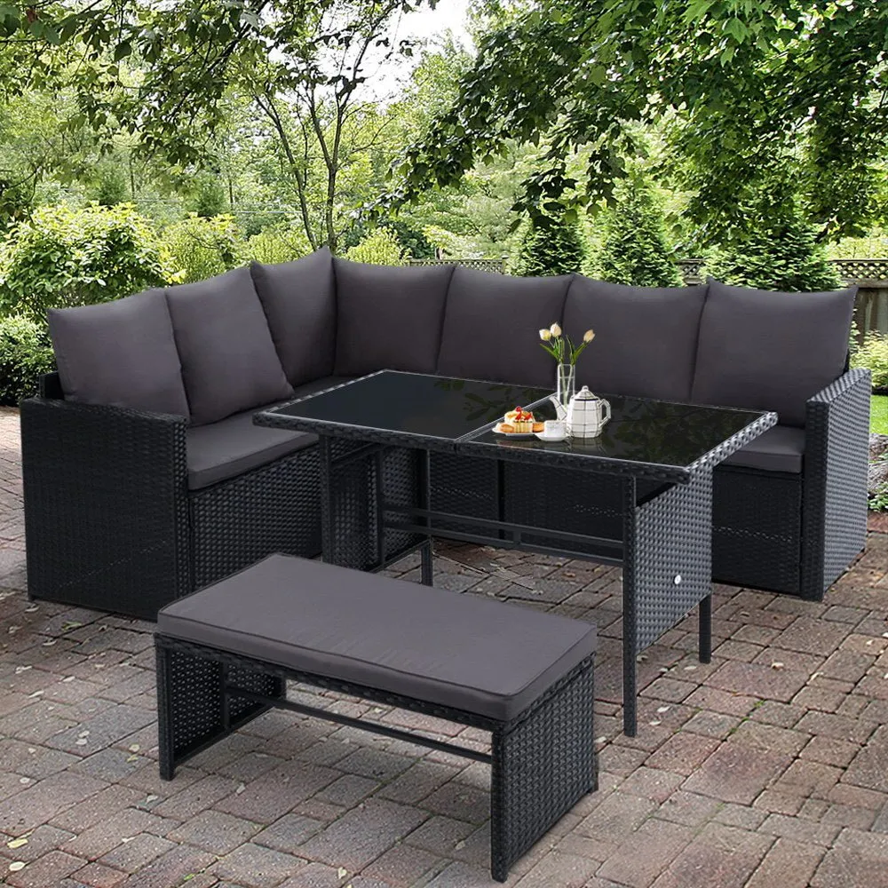 8 Seat Wicker Outdoor Lounge Setting - Black