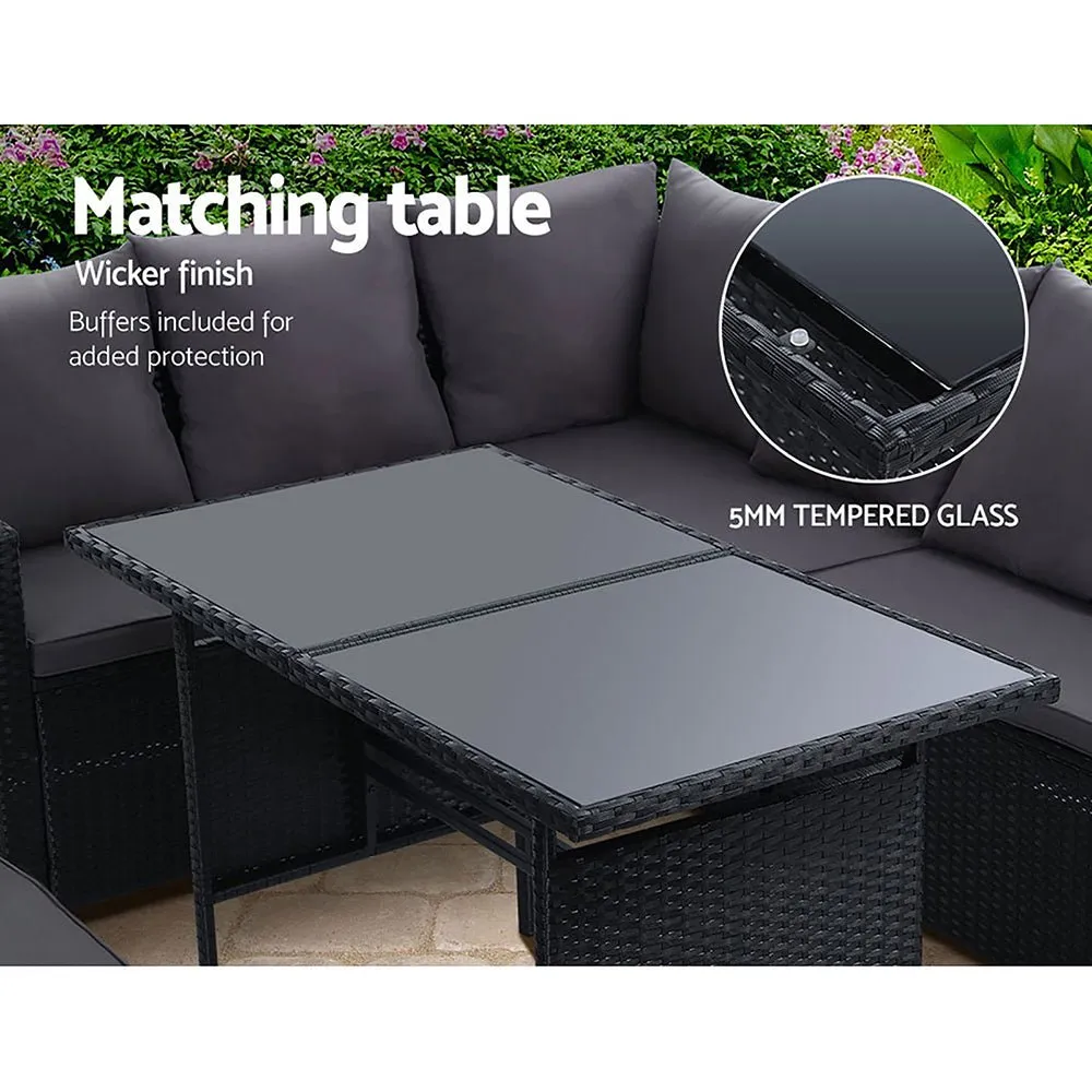 8 Seat Wicker Outdoor Lounge Setting - Black