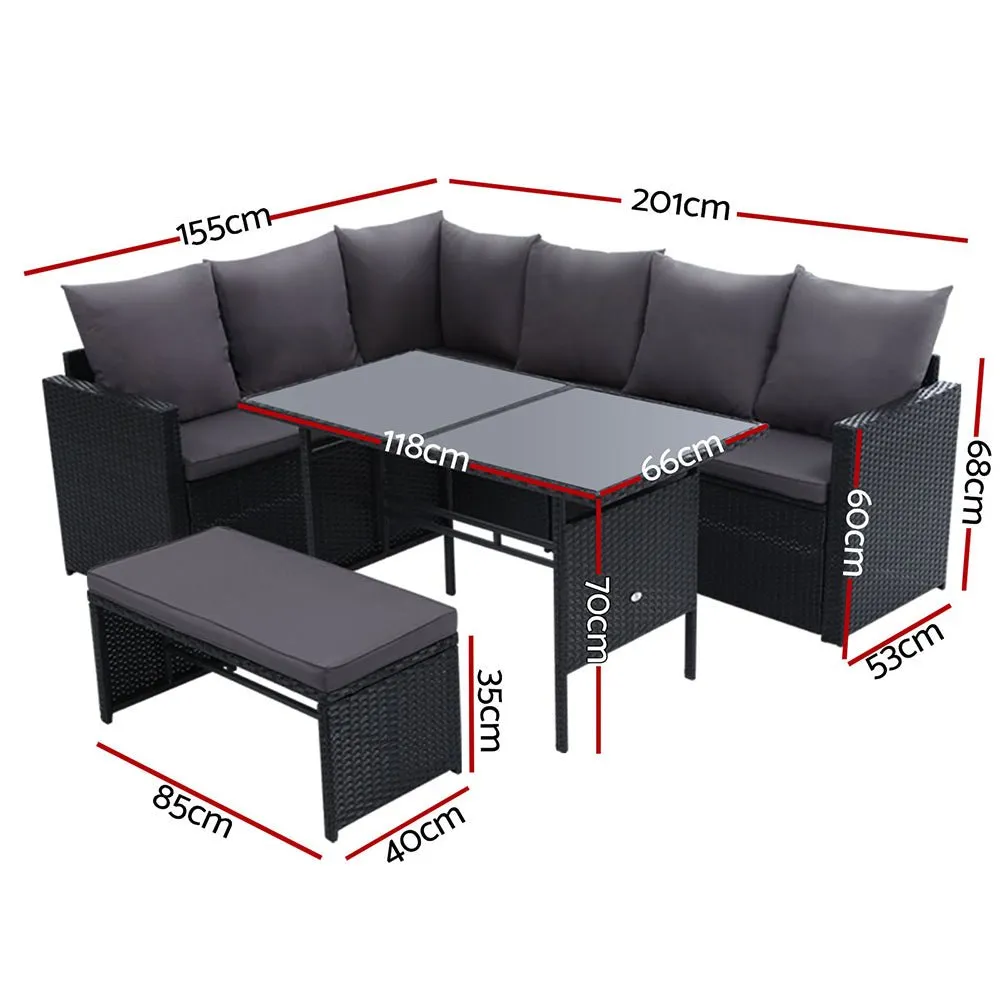 8 Seat Wicker Outdoor Lounge Setting - Black