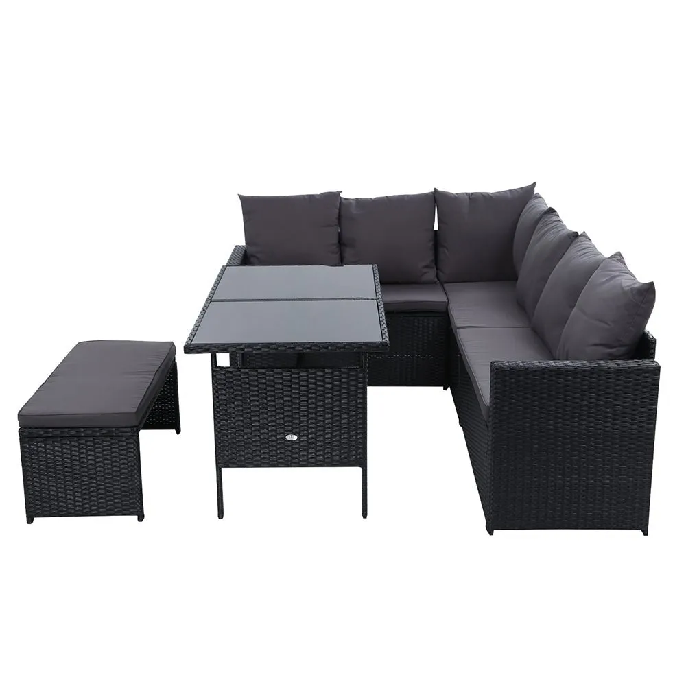 8 Seat Wicker Outdoor Lounge Setting - Black