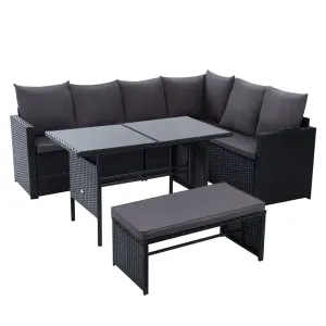 8 Seat Wicker Outdoor Lounge Setting - Black