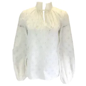 Akris Punto White Long Sleeved Eyelet Cotton Blouse