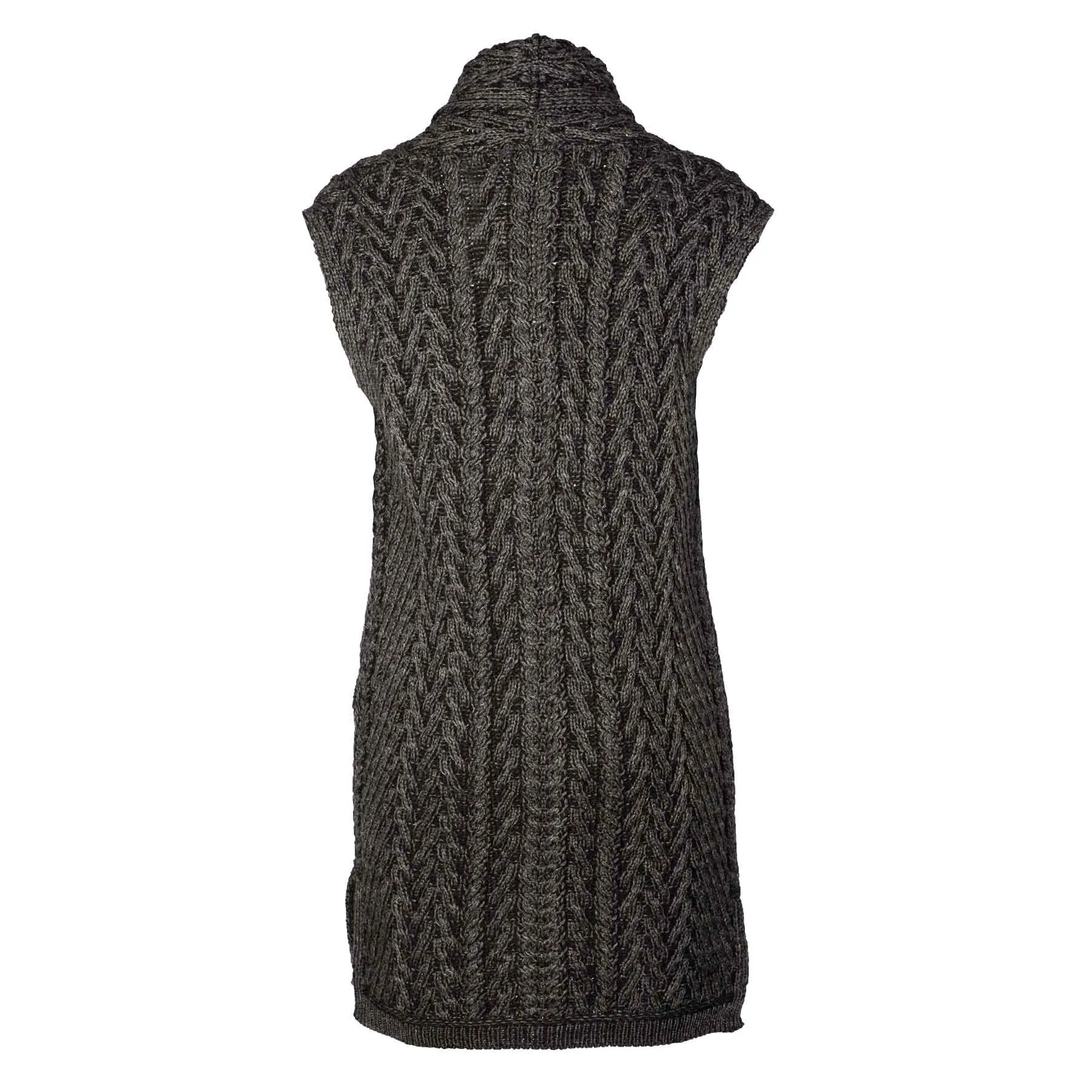 Aran Knit Long Vest, Charcoal Mix