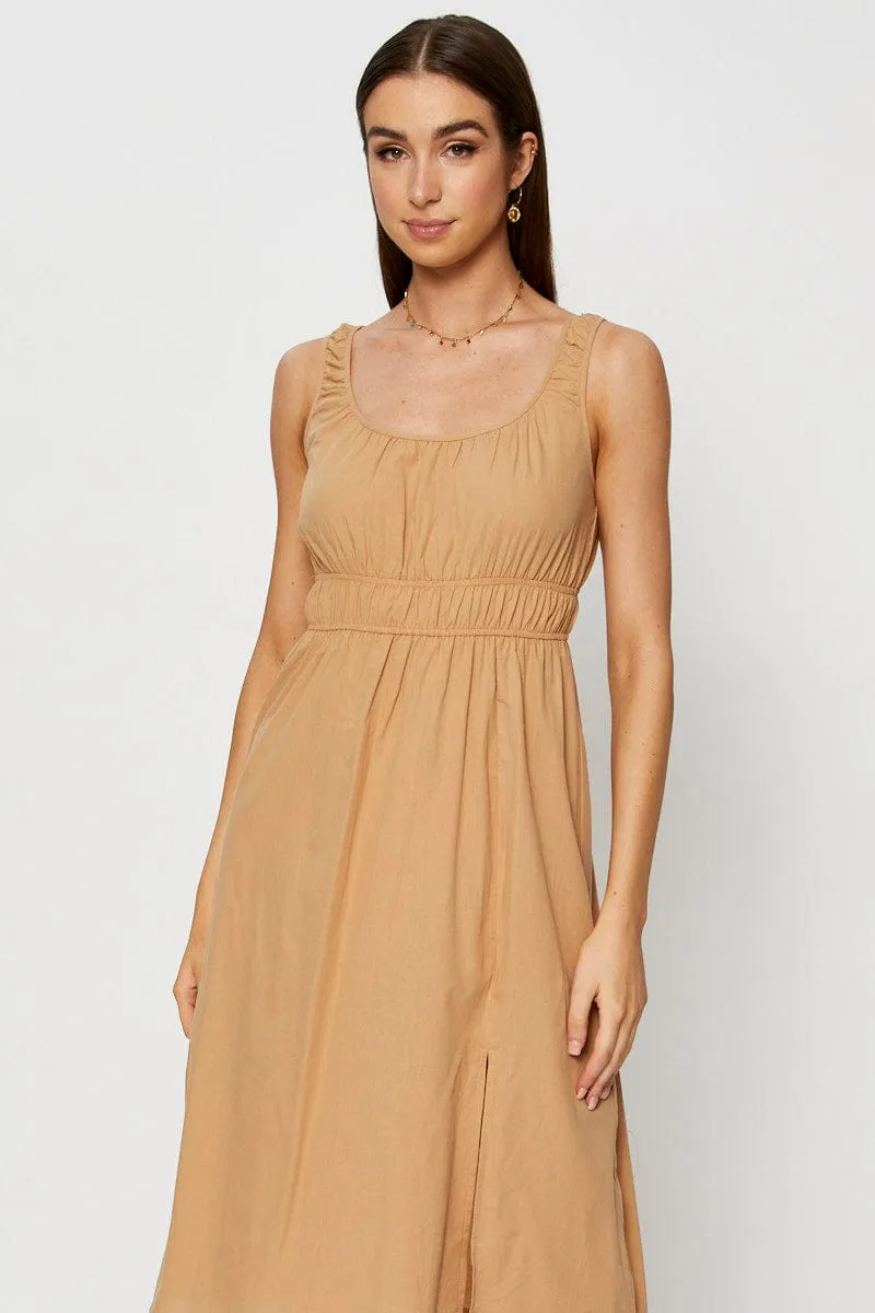 Beige Midi Dress Sleeveless