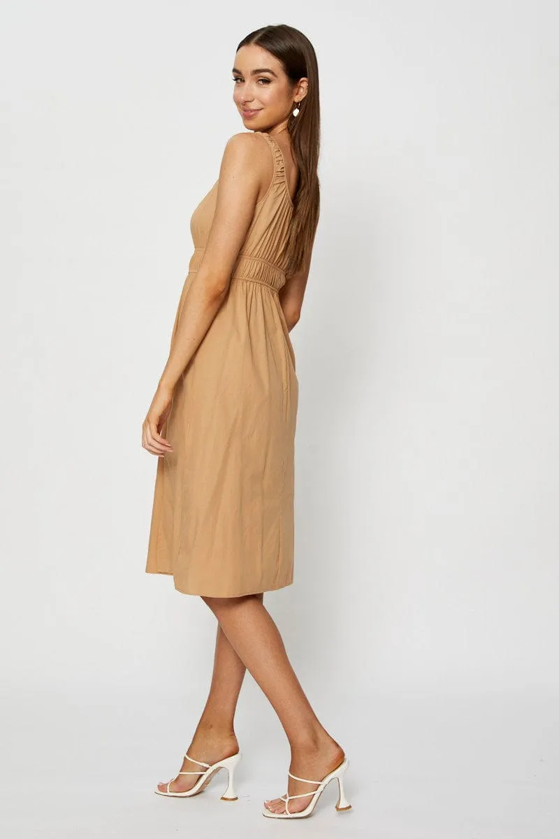 Beige Midi Dress Sleeveless