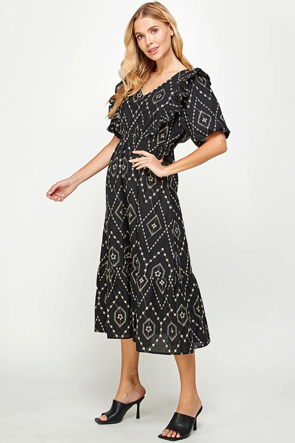 Black Cotton Embroidery Eyelet Dress