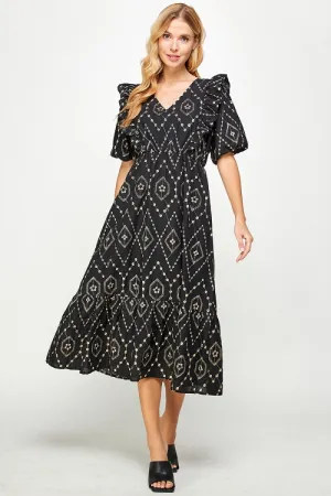 Black Cotton Embroidery Eyelet Dress