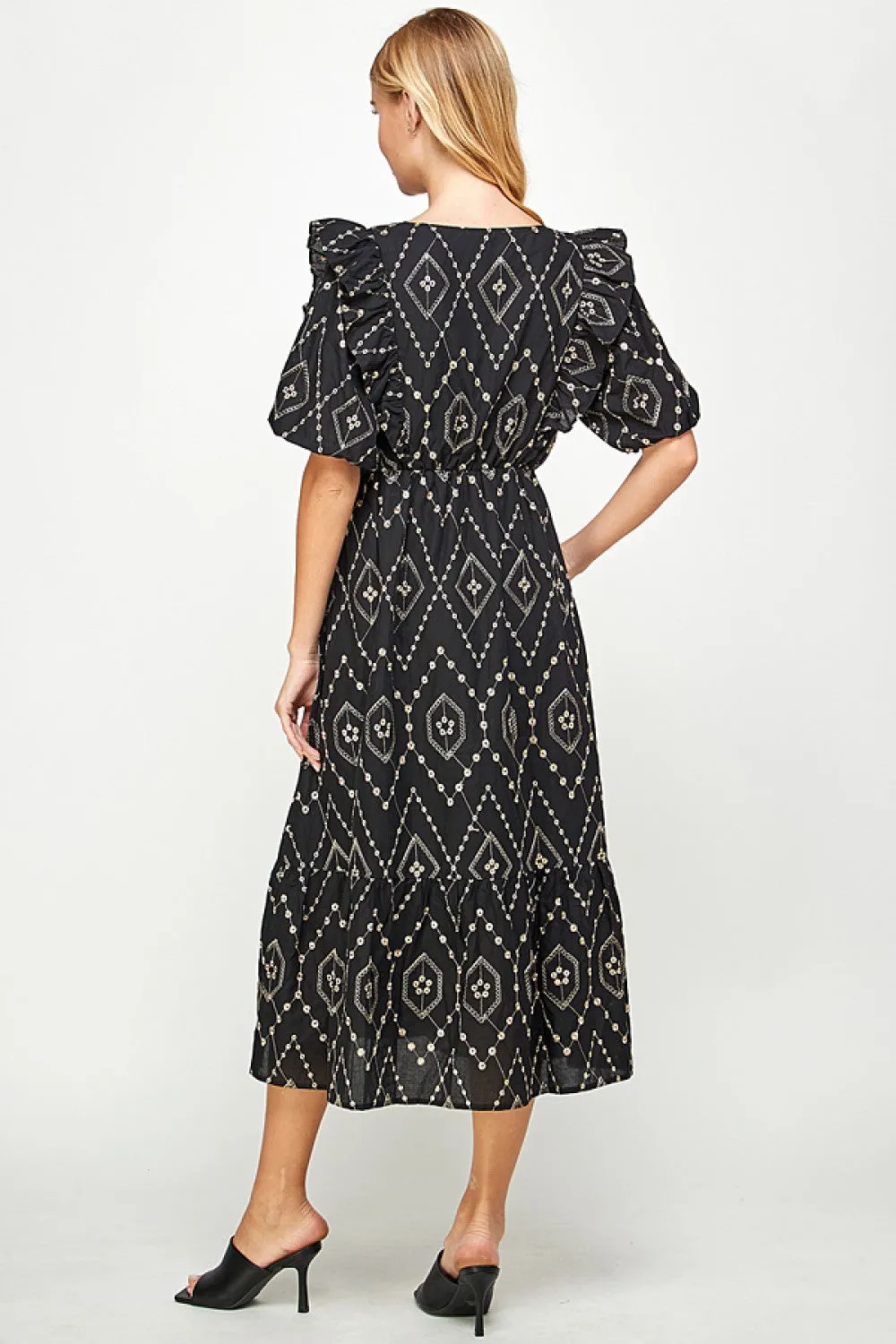 Black Cotton Embroidery Eyelet Dress