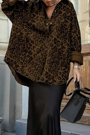 Casual Street Leopard Print Buttons Turndown Collar Blouses