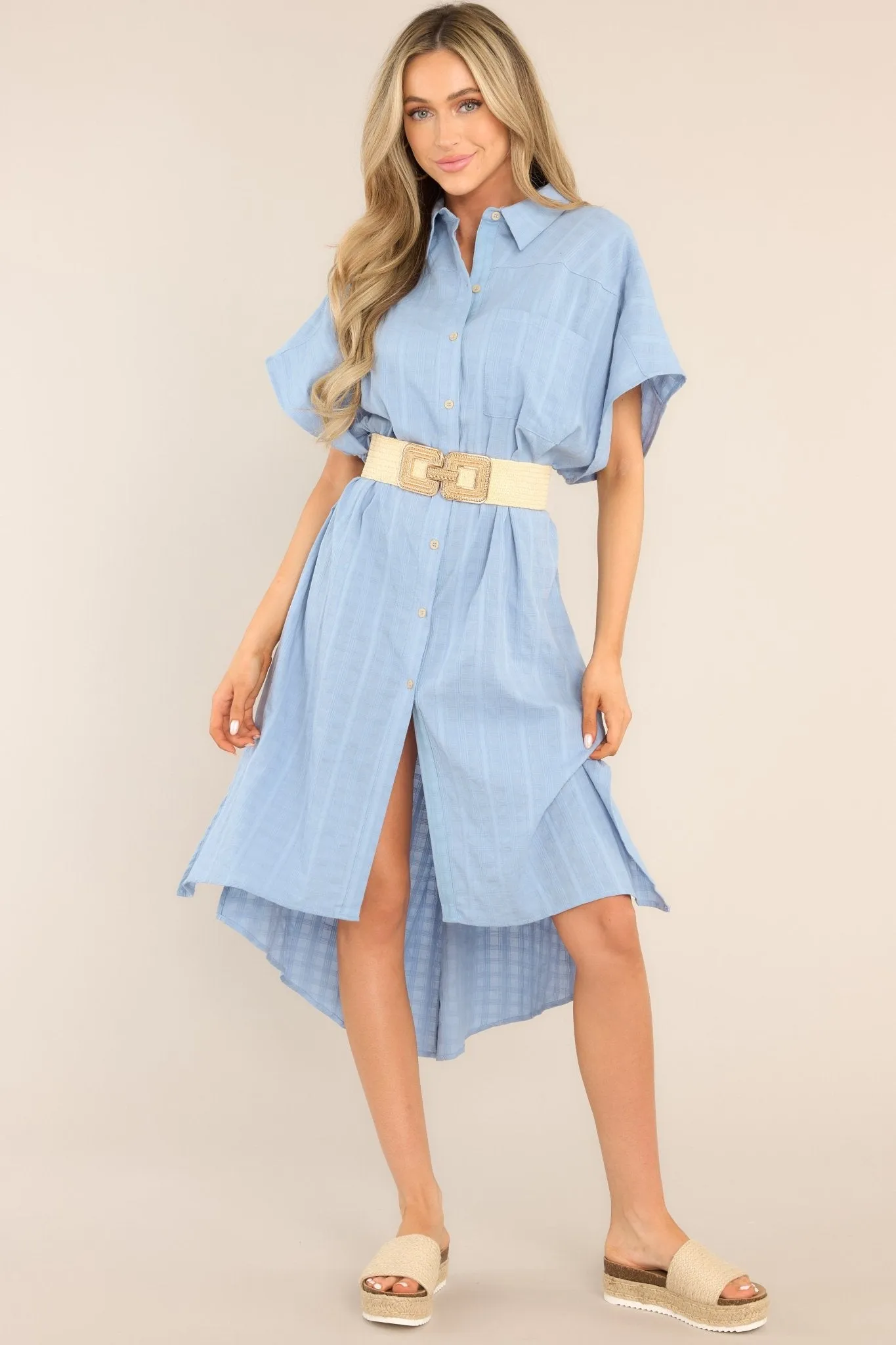 Choose Joy Sky Blue Midi Shirt Dress