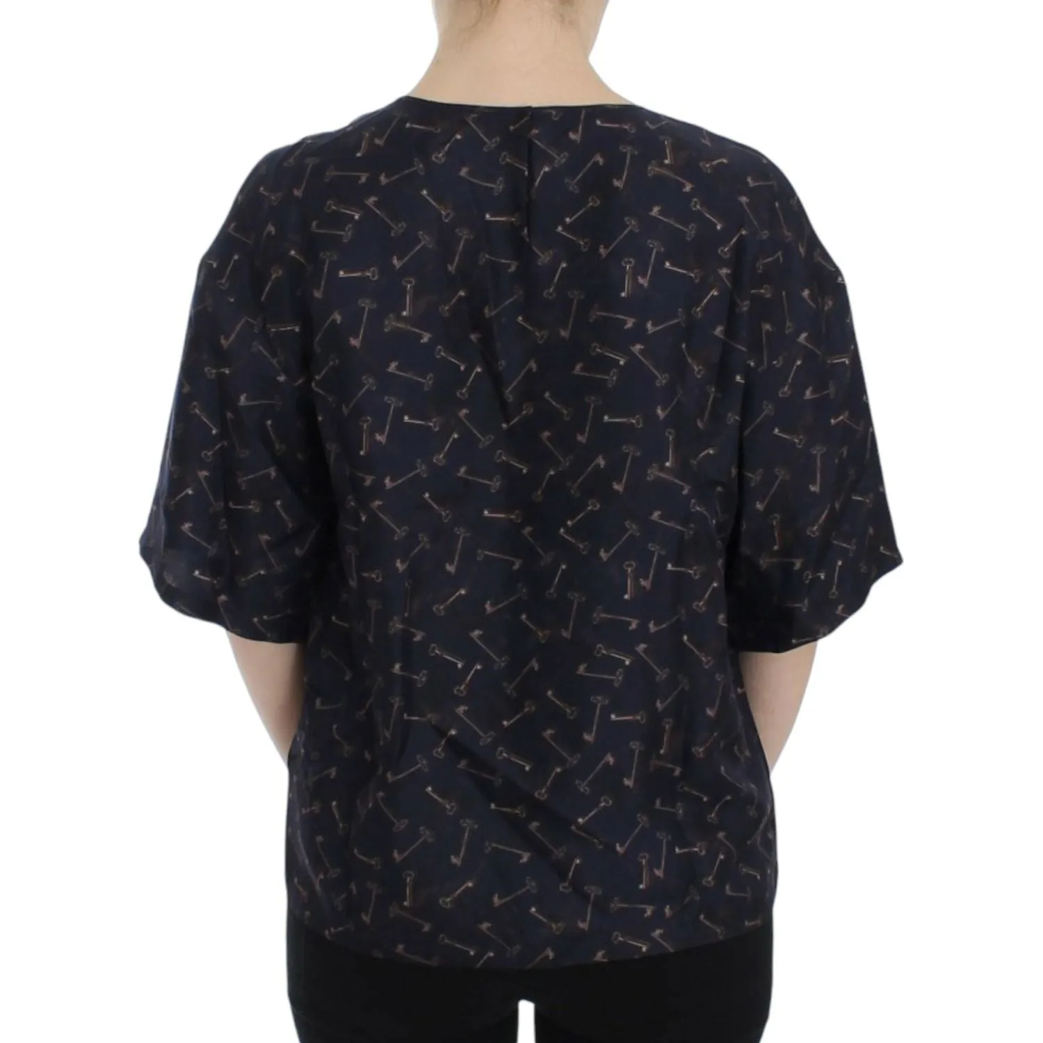 Dolce & Gabbana Enchanted Sicily Silk Blouse with Gold Keys Print