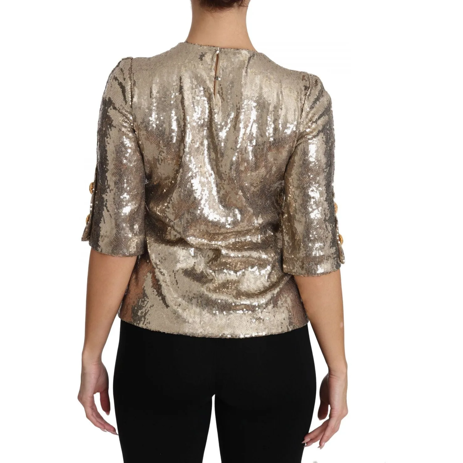 Dolce & Gabbana Gold Parrot Motif Crewneck Blouse with Crystals