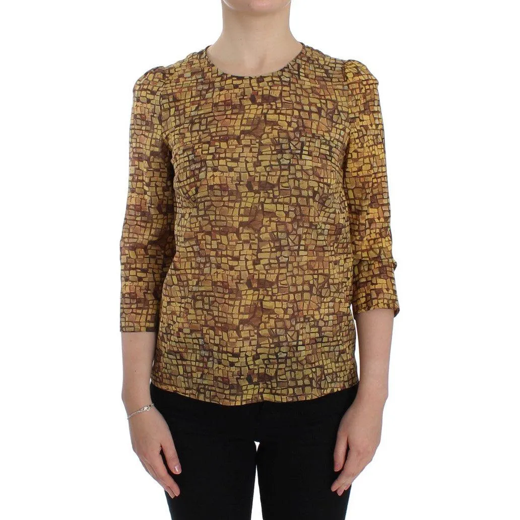 Dolce & Gabbana Sicilian Mosaic Print Silk Blouse