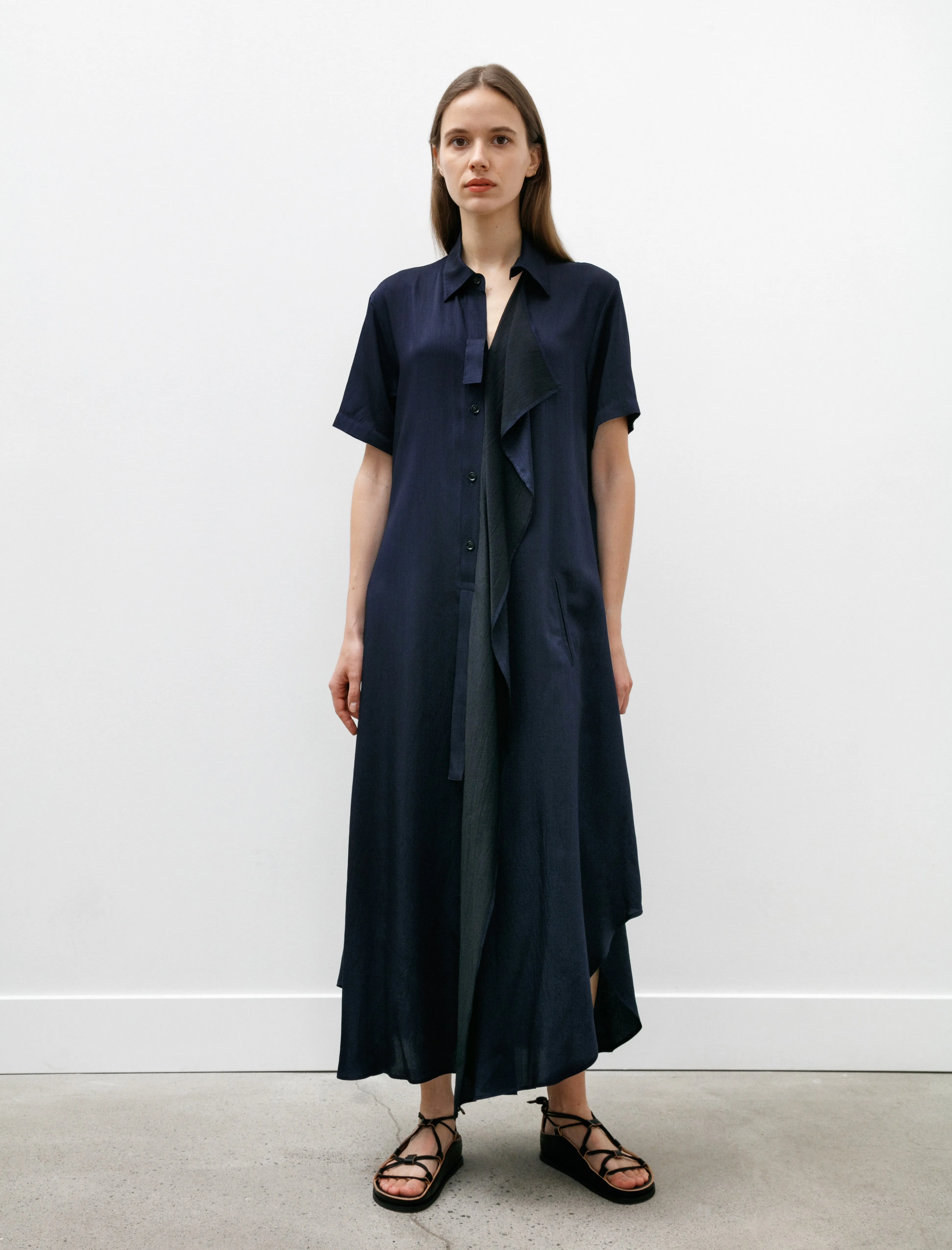 Draped Side Shirtdress Indigo