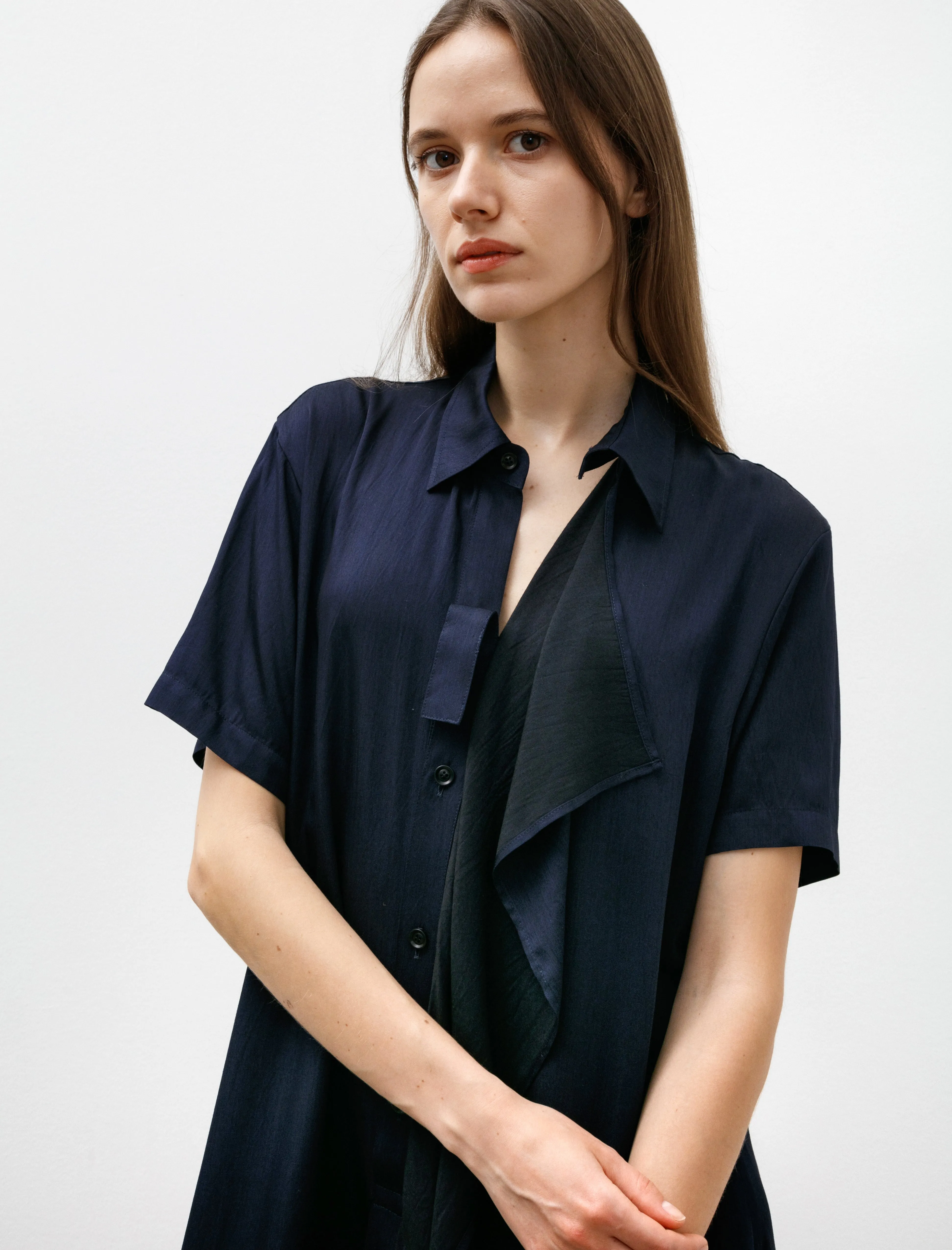 Draped Side Shirtdress Indigo