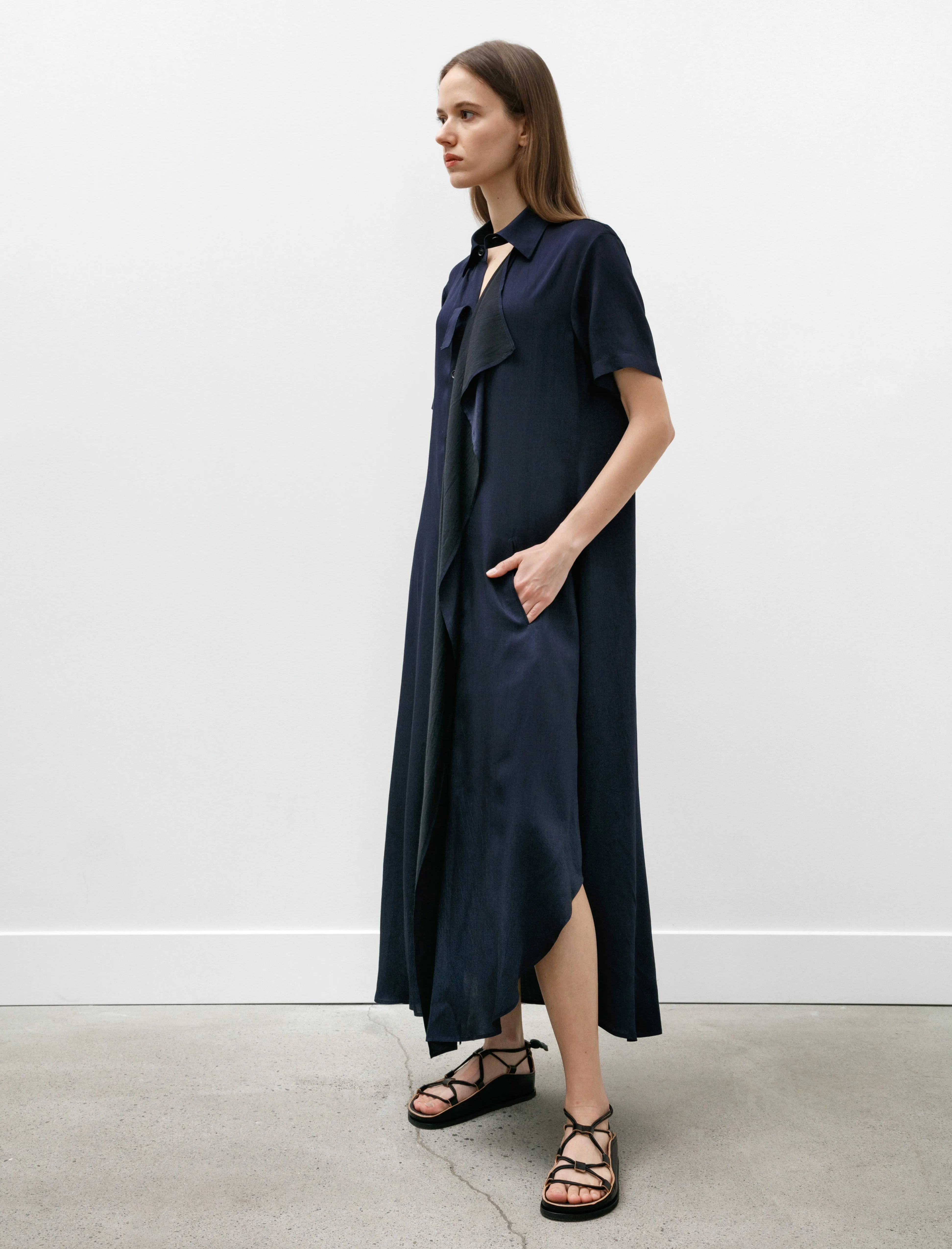 Draped Side Shirtdress Indigo