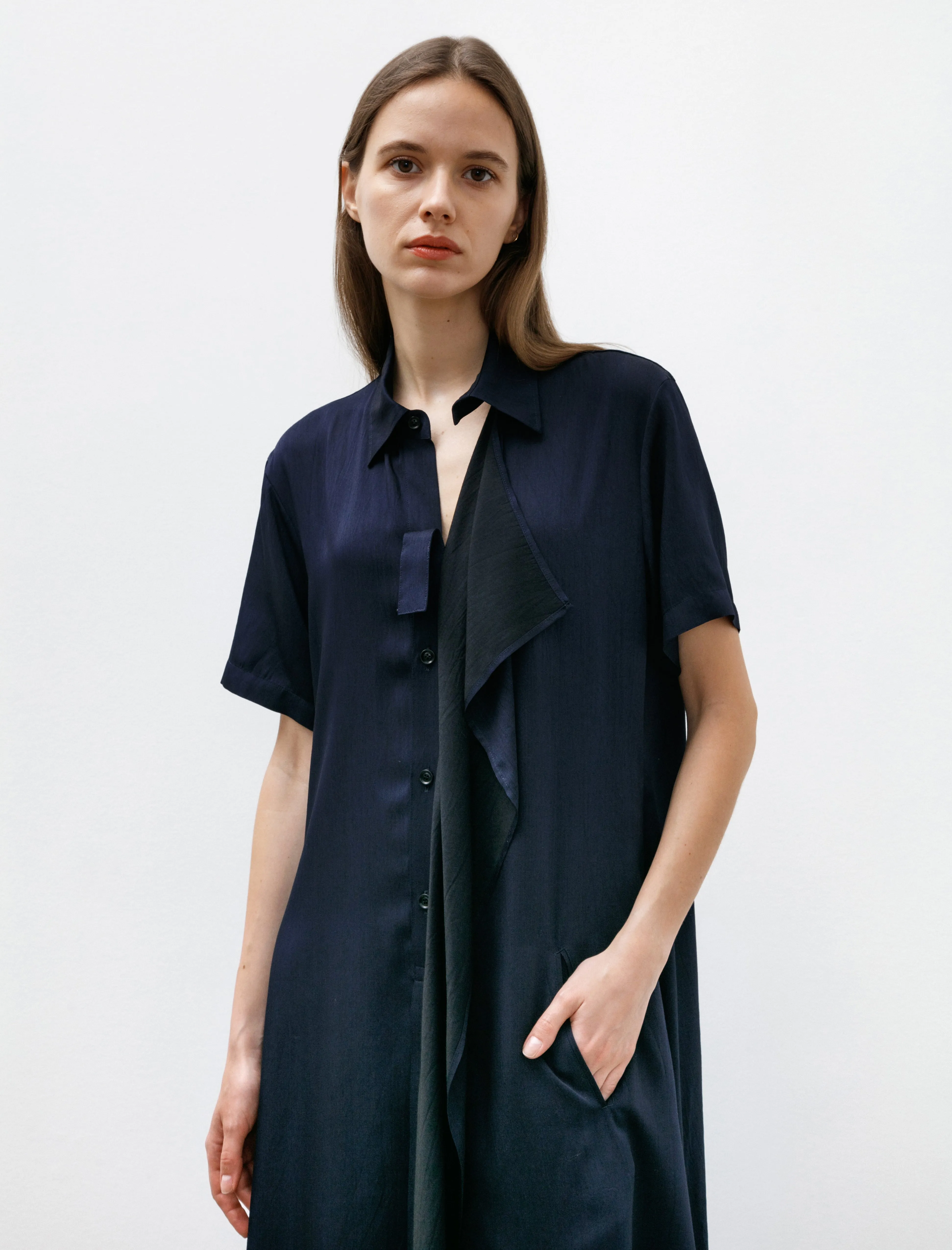 Draped Side Shirtdress Indigo