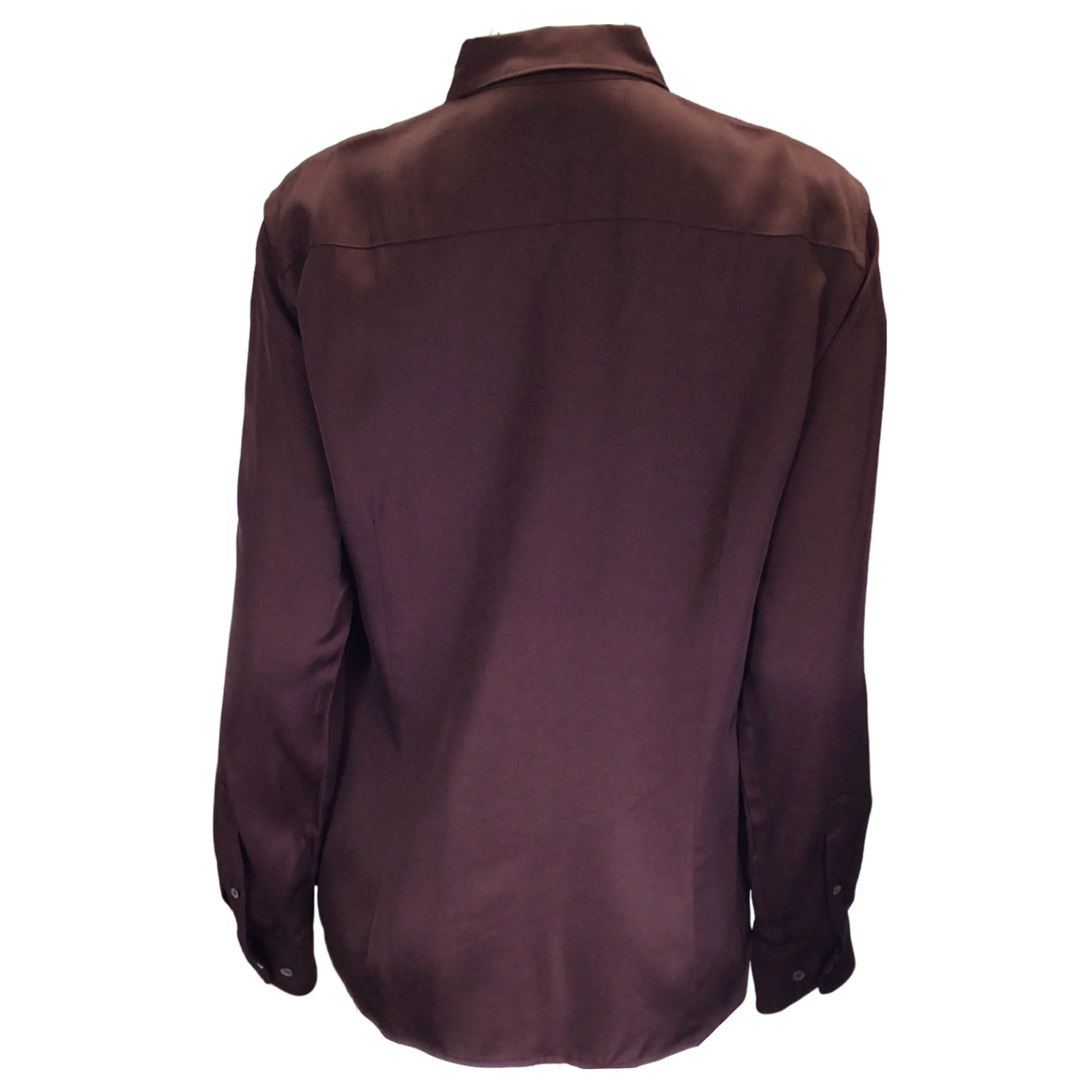 Dries van Noten Burgundy Long Sleeved Button-down Satin Blouse