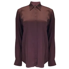 Dries van Noten Burgundy Long Sleeved Button-down Satin Blouse