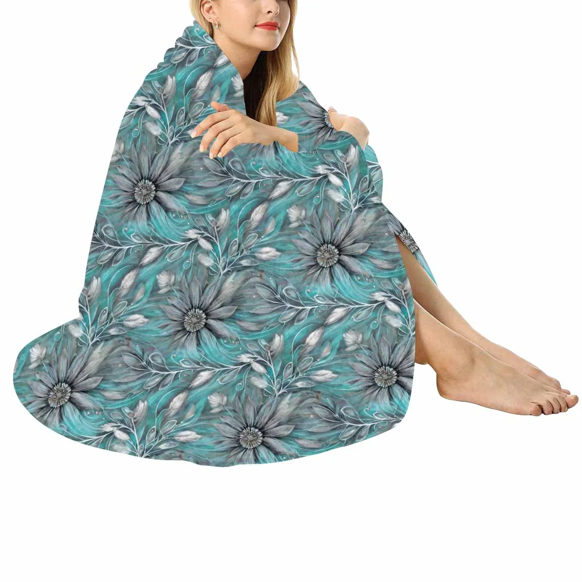 Green Elegant Floral 25  Circular Micro Fleece Blanket 60"