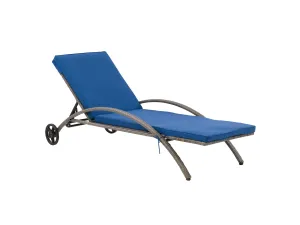 Grey and Blue Outdoor Wicker Lounge Chair