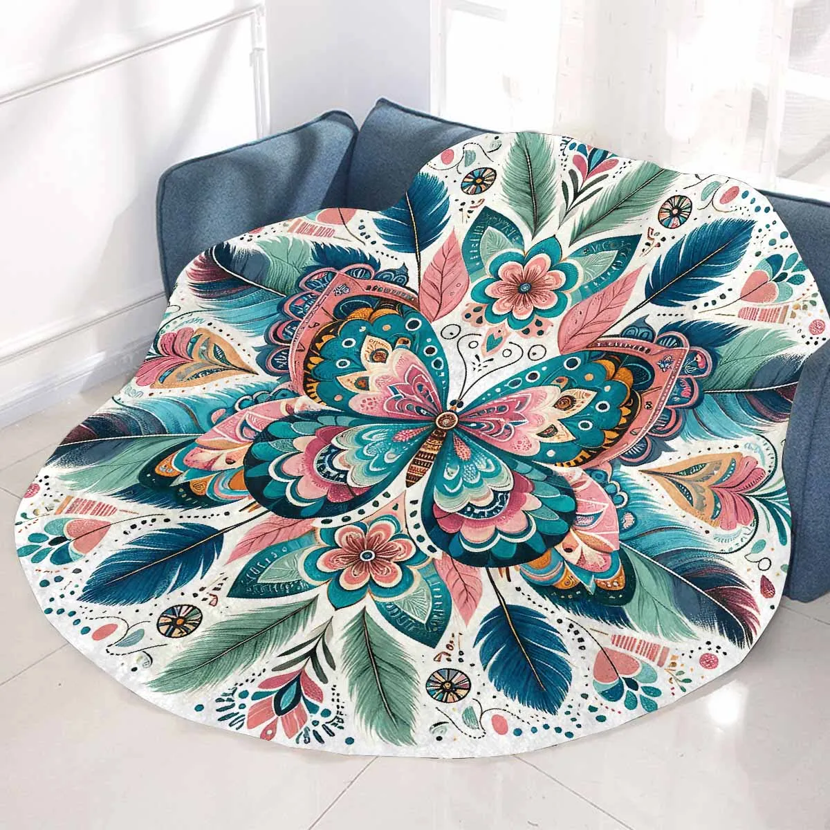 Mandella_Butterfly_Awd35154  Circular Micro Fleece Blanket 47"