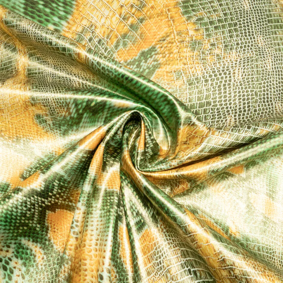 Orange & Green Snake Print Metallic Stretch Cotton