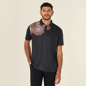 Polyester Knit Bush Tucker Indigenous Print Polo - CATJJS