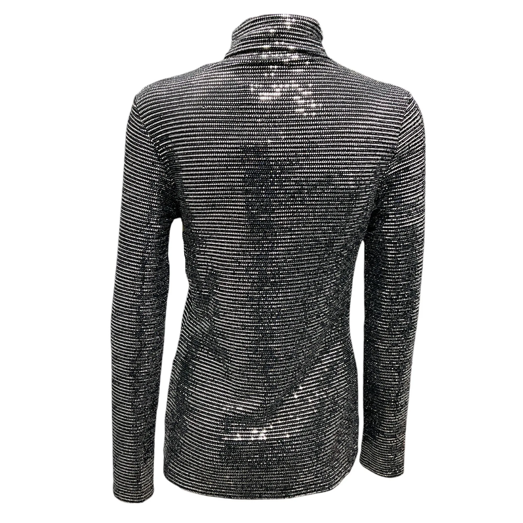 Prabal Gurung Black / Silver Mirrored Long Sleeved Turtleneck Top