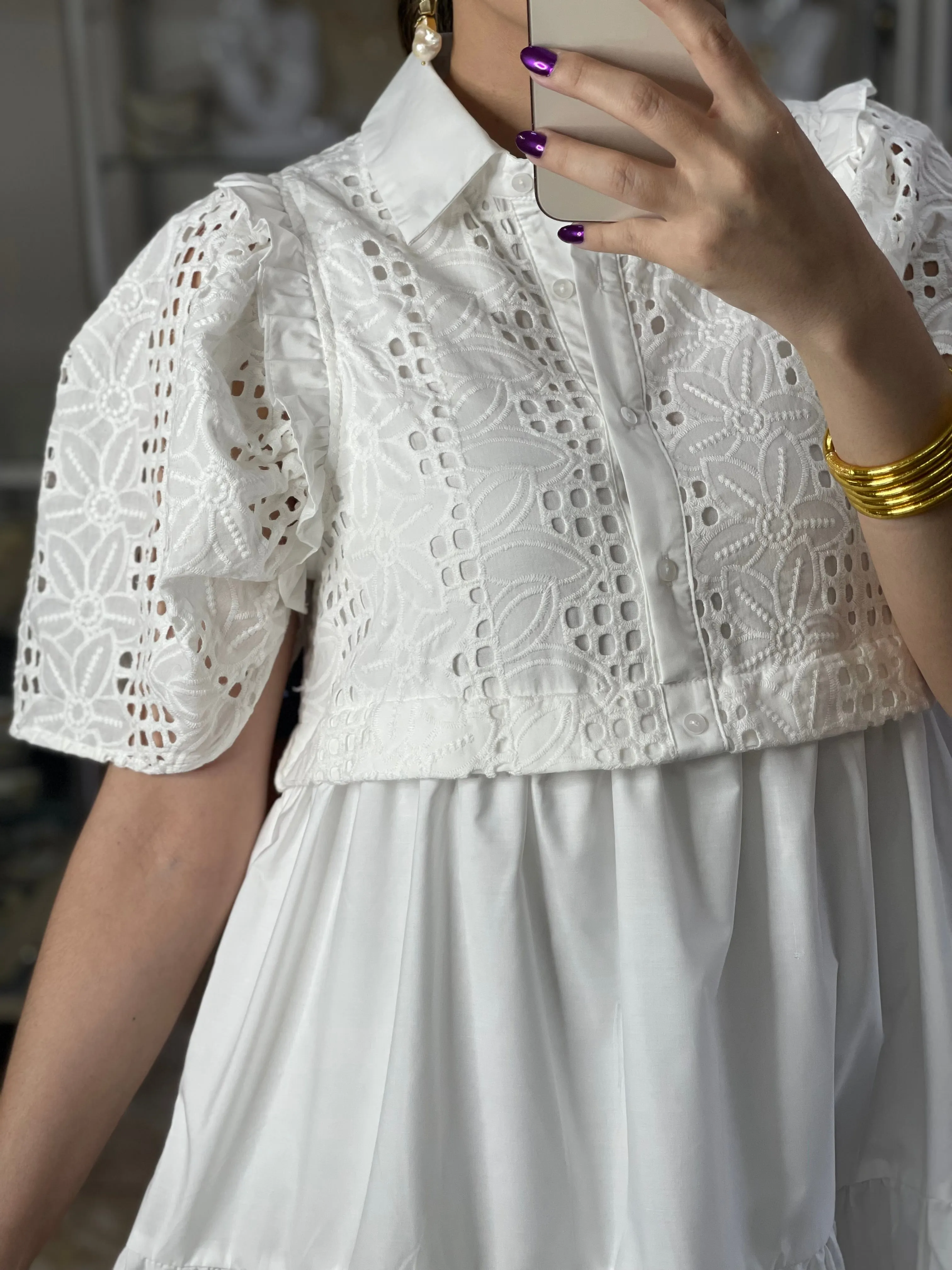 Puff Sleeve Eyelet Mini Dress