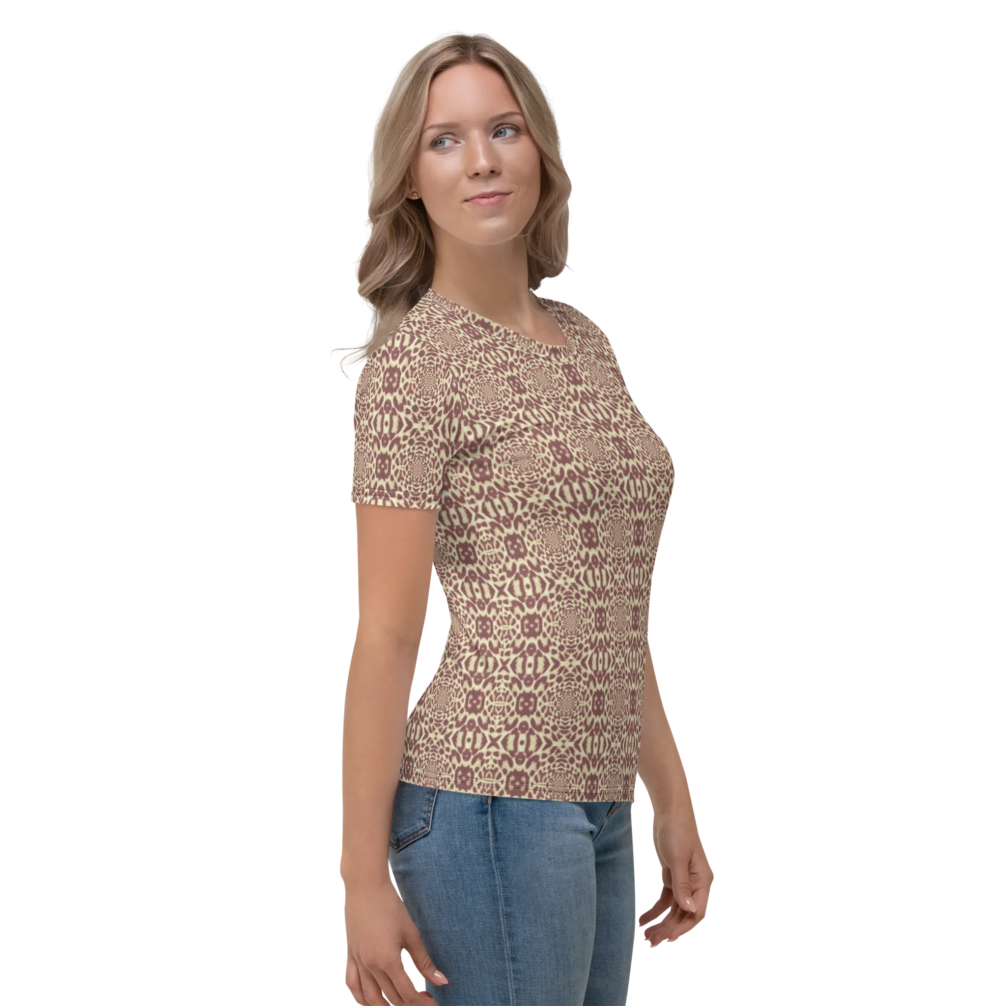 Recursia Contemplative Jaguar Women's Crew Neck T-Shirt In Pink