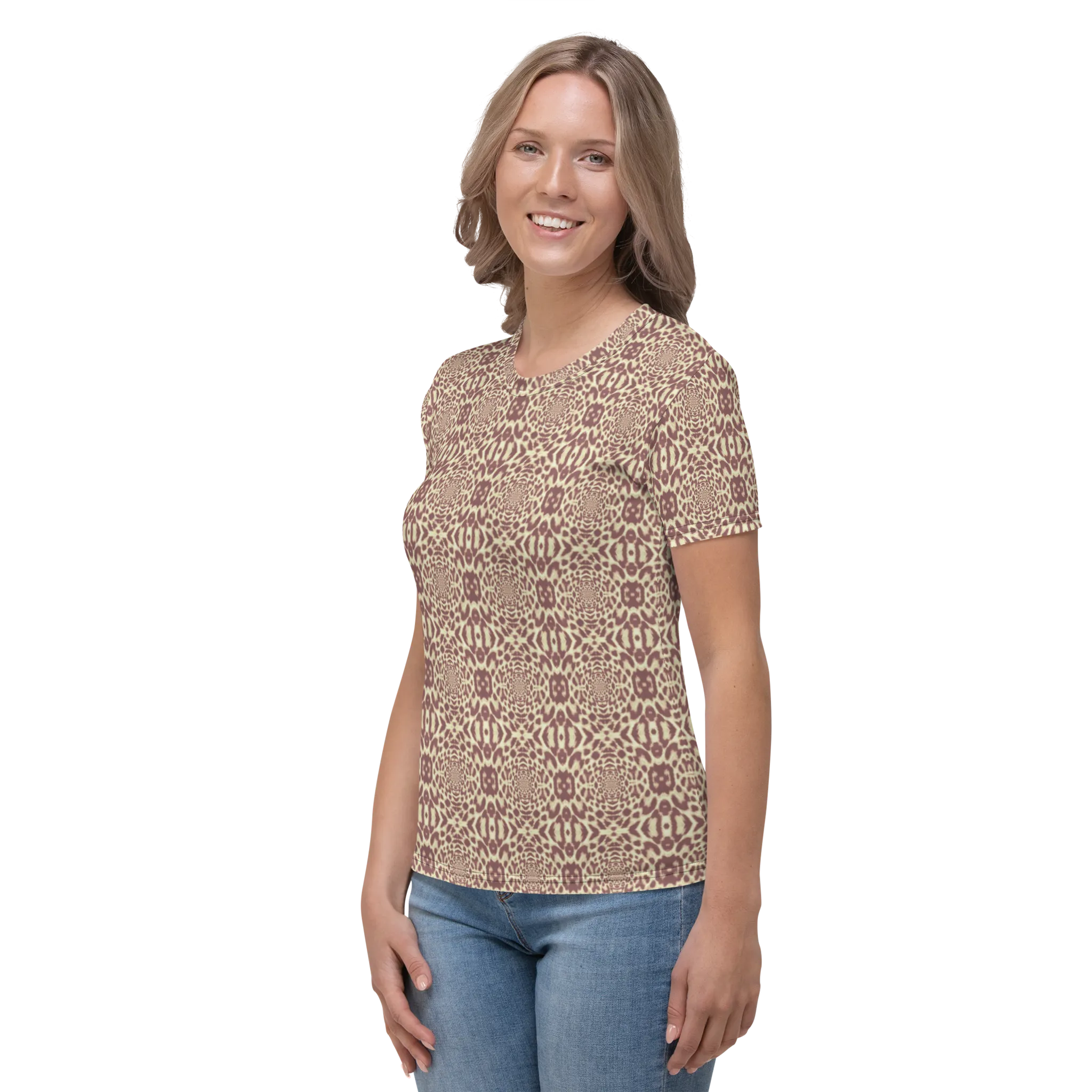 Recursia Contemplative Jaguar Women's Crew Neck T-Shirt In Pink