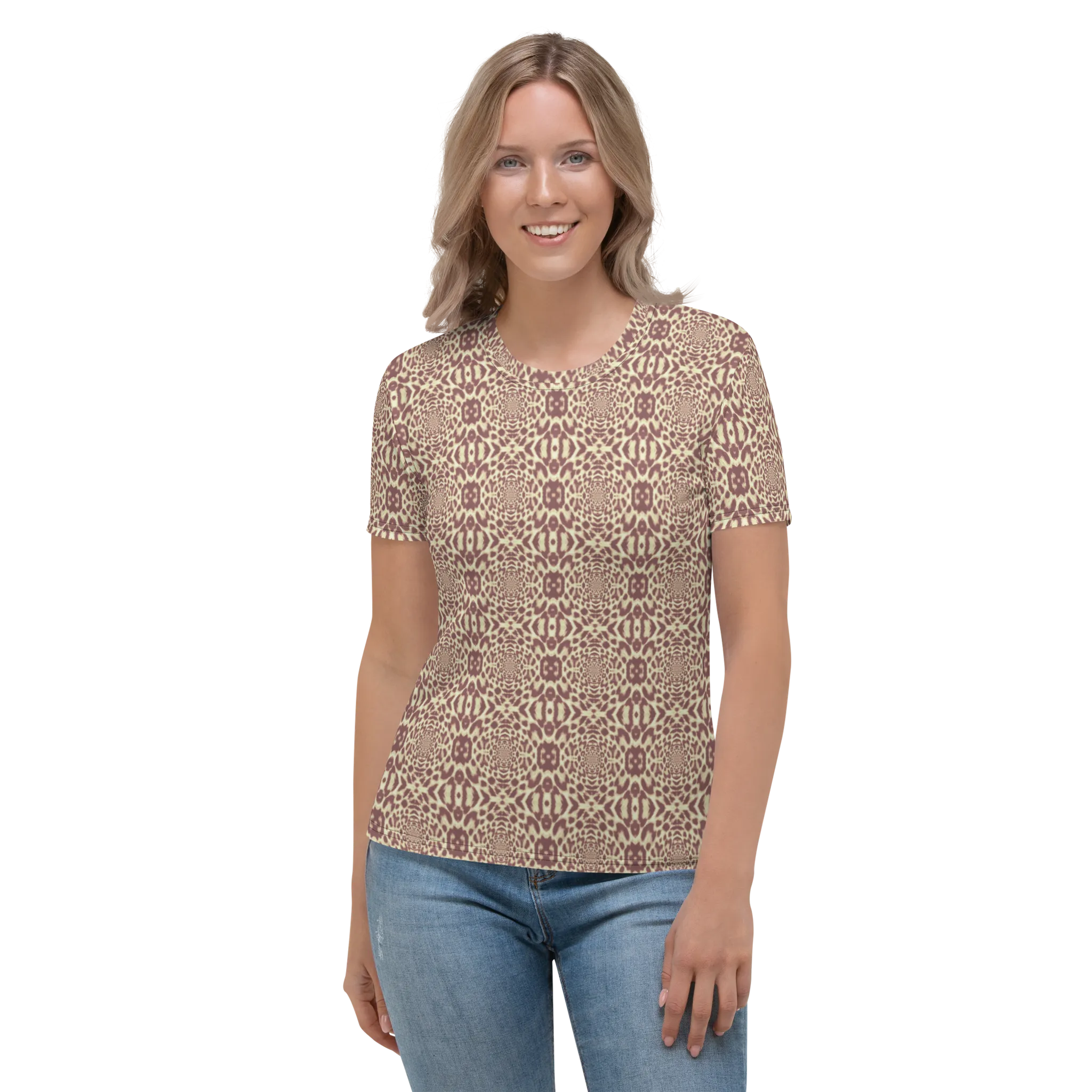 Recursia Contemplative Jaguar Women's Crew Neck T-Shirt In Pink