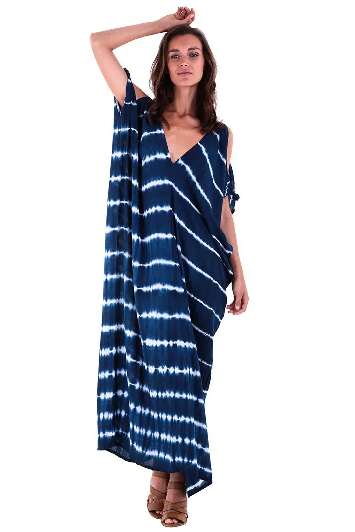 SHU-SHI Women's Camelia Casual Maxi Dress - Tie Dye Cold Shoulder Long Loose Beach Cover Up