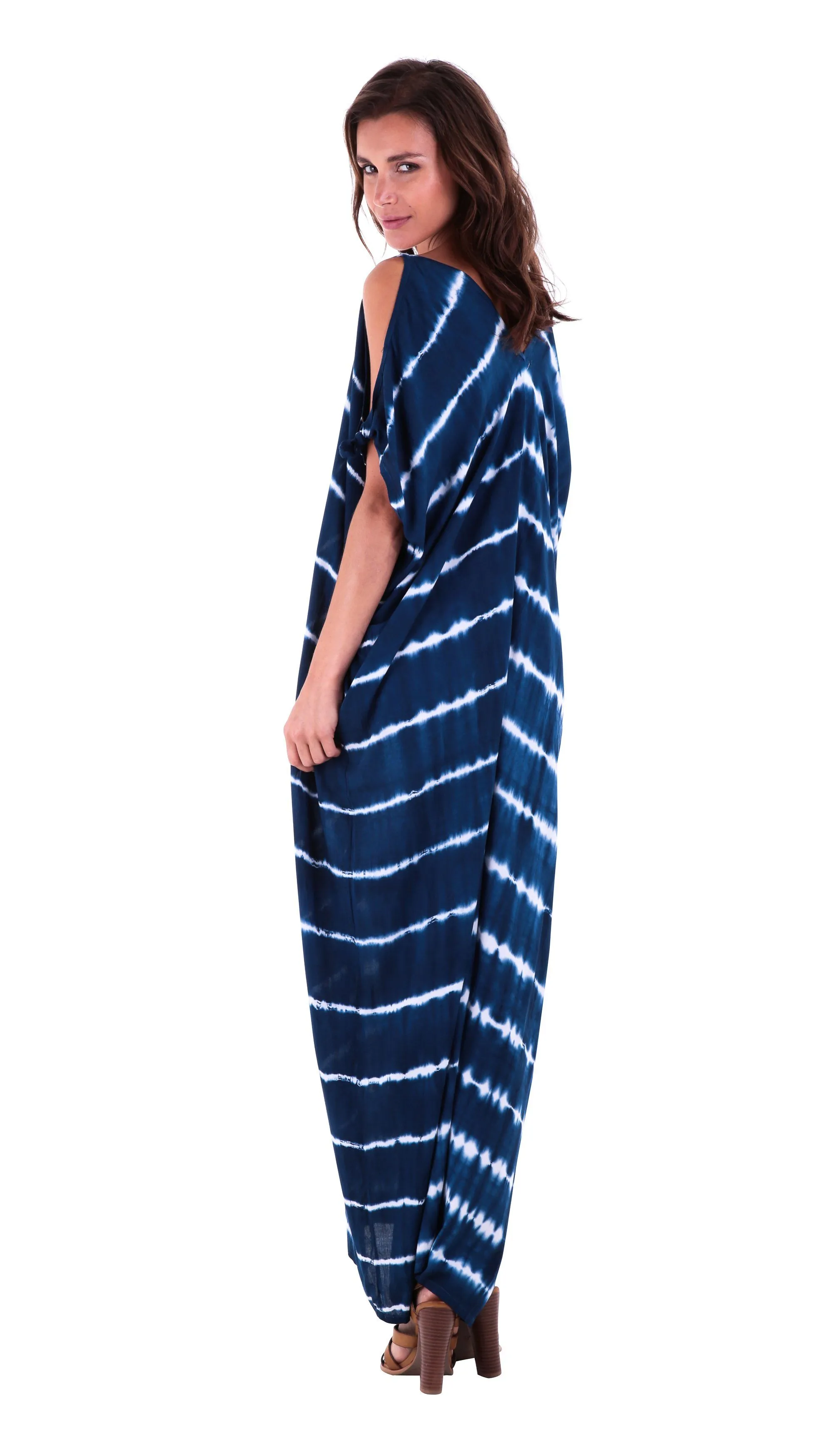 SHU-SHI Women's Camelia Casual Maxi Dress - Tie Dye Cold Shoulder Long Loose Beach Cover Up