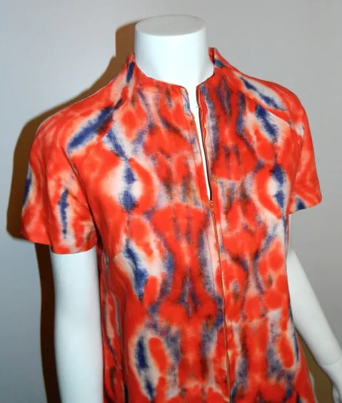 vintage 1960s MOD mini dress red Tie Dye scooter tunic dress XS