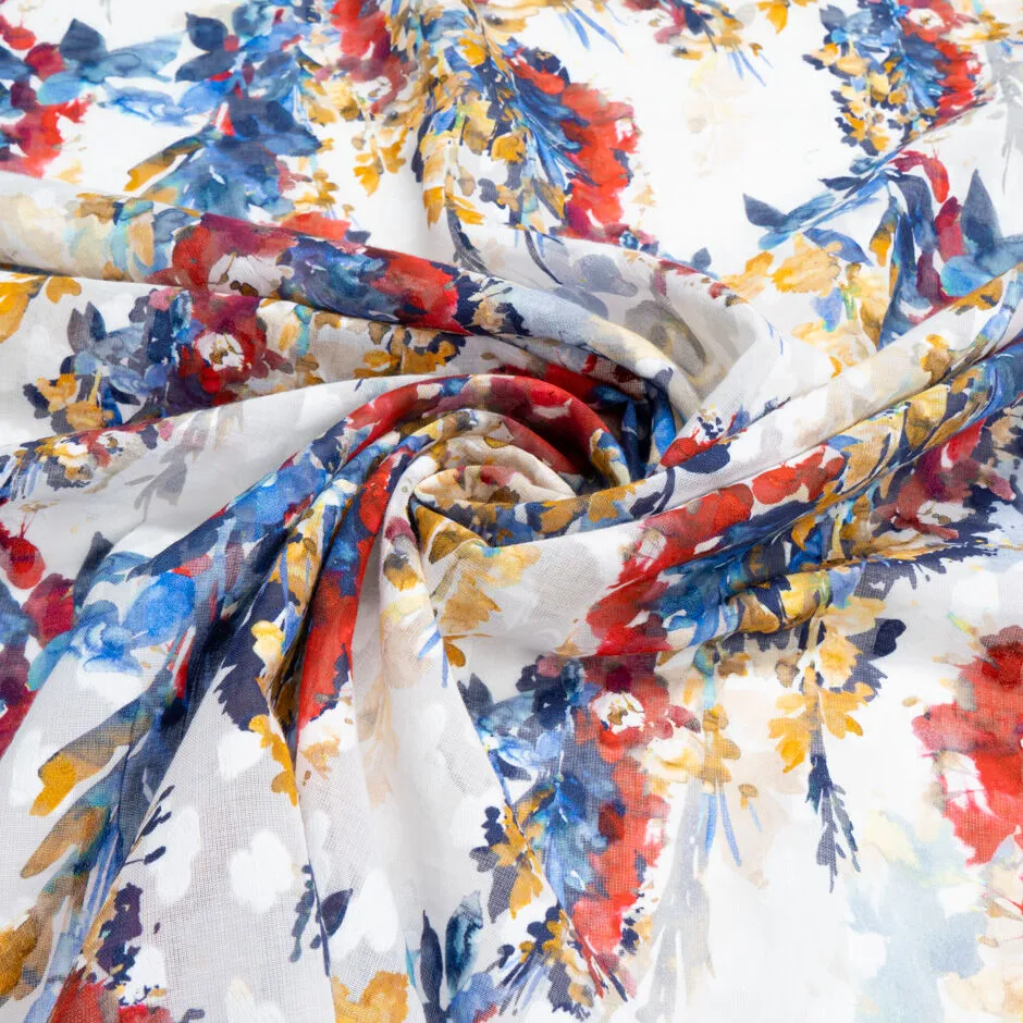 Watercolour Floral Printed Cotton Voile Jacquard