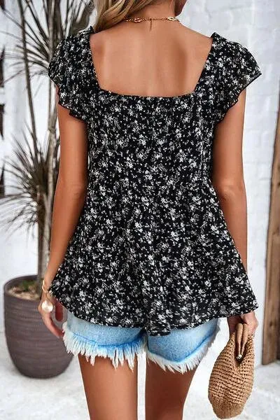 Women's Cap Sleeve Printed Square Neck Top